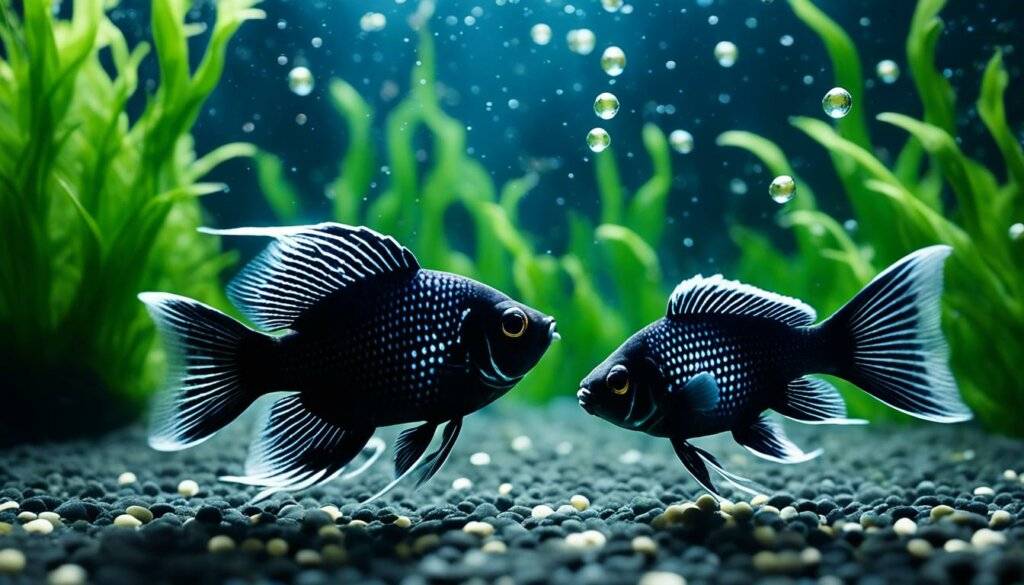 feeding black moor goldfish